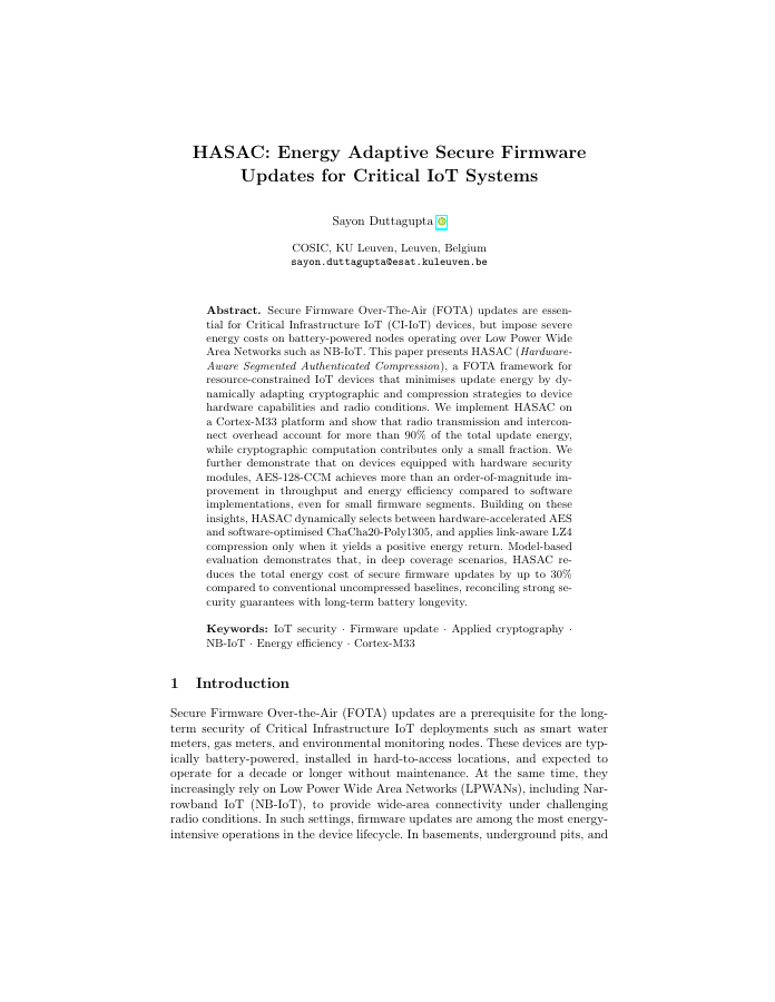 Thumbnail: HASAC: Energy Adaptive Secure Firmware Updates for Critical IoT Systems