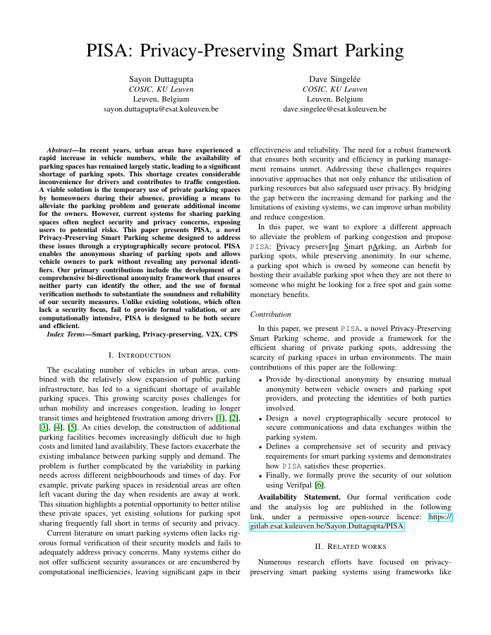 Thumbnail: PISA: Privacy-Preserving Smart Parking