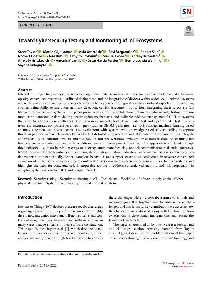 Thumbnail: Toward Cybersecurity Testing and Monitoring of IoT Ecosystems