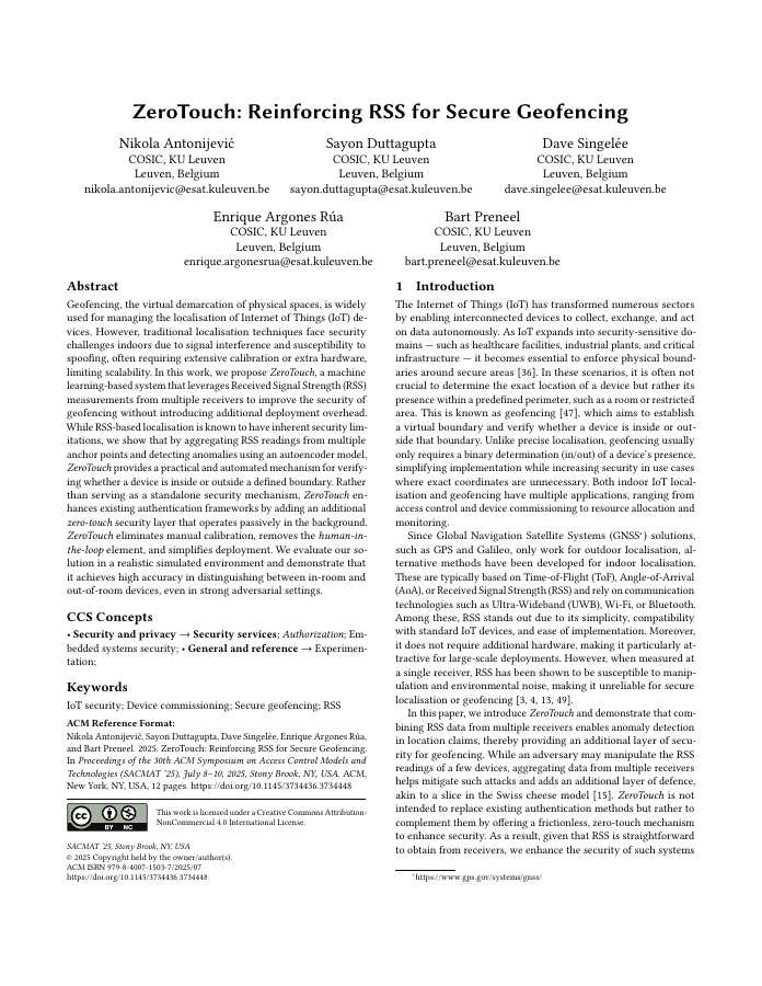 Thumbnail: ZeroTouch: Reinforcing RSS for Secure Geofencing